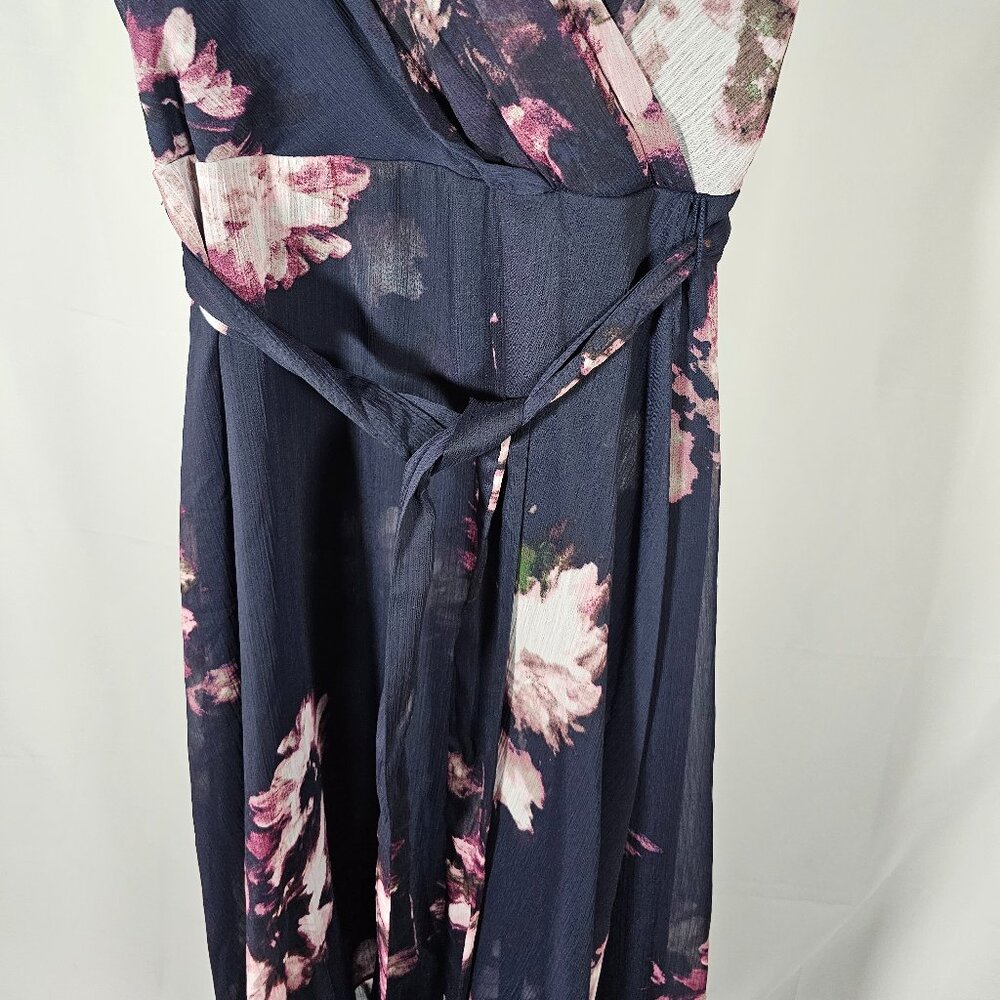 DKNY Womens Navy Floral Midi Flutter Sleeve Wrap Dress Size 6 - Picture 5 of 12
